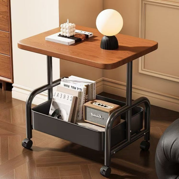 2 Tier Mobile Side Table | Storage Basket & Wheels