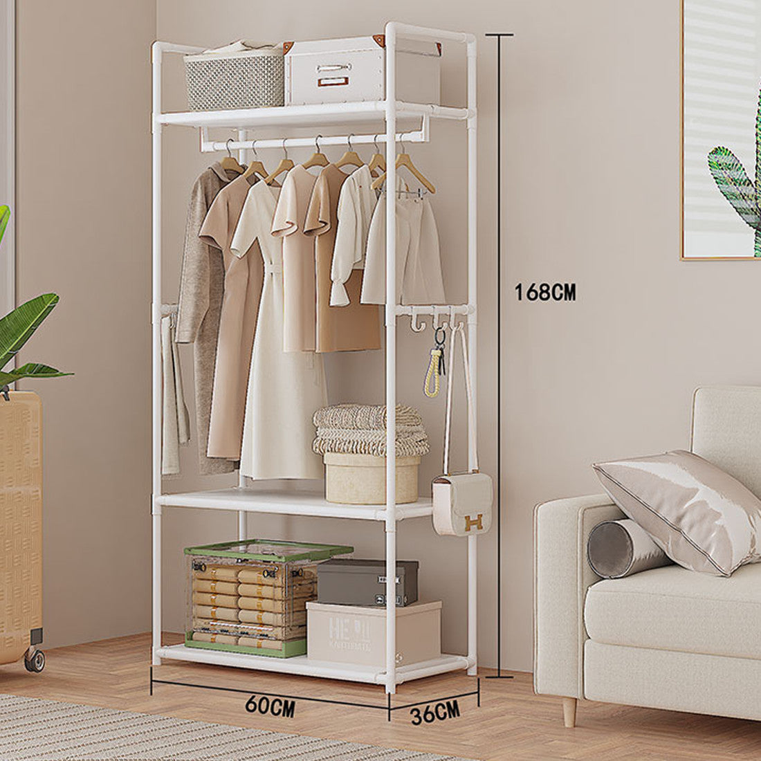 Clothes rack white metal easy to assemble