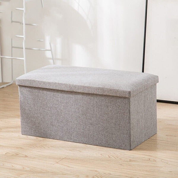 Grey Ottoman Storage Stool | Foldable Seat & Organizer